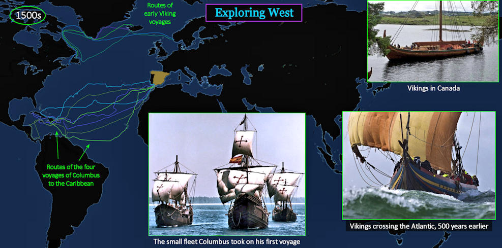 Columbus sails west, 1500s map